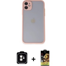 Cepte Toptan iPhone 11 Ahenk Çizgi Serisi - Siyah Buffer Cam Ekran Koruyucu + Turuncu Pvd Metal Kamera Lens