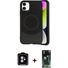 Cepte Toptan iPhone 11 Ufuk Serisi - Siyah 360 Mat Full Body Arka Koruyucu + Turuncu Pvd Metal Kamera Lens