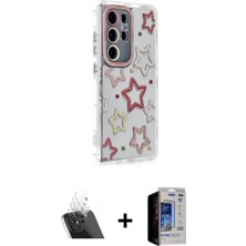 Cepte Toptan Galaxy S23 Ultra Ahenk Modern Serisi - Siyah Durable Full Glue Curved Hayalet Cam + Şeffaf Kamera Lens Koruma Cam