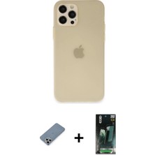 Cepte Toptan iPhone 12 Pro Max Atlas Minimal Prime - Siyah 360 Mat Full Body Arka Koruyucu + Gümüş Metal Kamera Lens Koruma Cam