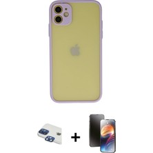 Cepte Toptan iPhone 11 Ahenk Çizgi Serisi - Siyah 3D Antistatik Mat Seramik Nano Ekran Koruyucu + Lacivert Pers Alüminyum Kamera Lens