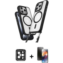 Cepte Toptan iPhone 15 Pro Max Atlas Doku Koleksiyonu - Siyah 3D Antistatik Mat Seramik Nano Ekran Koruyucu + Siyah Pvd Metal Kamera Lens