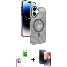 Cepte Toptan iPhone 16 Nova Modern Prime - Siyah 3D Antistatik Mat Seramik Nano Ekran Koruyucu + Beyaz Raze Metal Kamera Lens