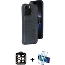 Cepte Toptan iPhone 14 Pro Max Yörünge Işık Serisi - Siyah 3D Antistatik Cam Ekran Koruyucu + Turuncu Pvd Metal Kamera Lens