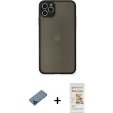 Cepte Toptan iPhone 11 Pro Max Ahenk Çizgi Serisi - Siyah Mat Seramik Nano Ekran Koruyucu + Siyah Shine Kamera Lens Koruma Cam