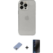 Cepte Toptan iPhone 13 Pro Max Ufuk Minimal Özel Seri - Siyah 3D Antistatik Hayalet Cam Ekran Koruyucu + Koyu Yeşil Metal Kamera Lens Koruma Cam