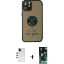 Cepte Toptan iPhone 12 Pro Yörünge Çizgi - Siyah 360 Mat Full Body Arka Koruyucu + Gökkuşağı Shine Kamera Lens