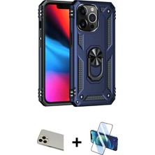 Cepte Toptan iPhone 13 Pro Max Ahenk Klasik Koleksiyonu - Siyah 3D Antistatik Cam Ekran Koruyucu + Rose Gold Rainbow Kamera Lens Koruma Cam