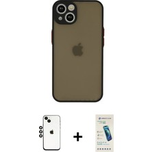 Cepte Toptan iPhone 14 Ahenk Çizgi Serisi - Şeffaf Pasifik Cam Ekran Koruyucu + Siyah Shine Kamera Lens