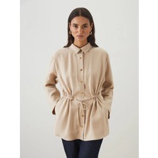 LC Waikiki Lcw Grace Kahverengi Büzgülü Kadın Gömlek Tunik