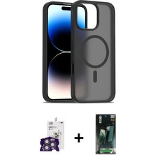 Cepte Toptan iPhone 16 Pro Max Siluet Minimal Prime - Siyah 360 Mat Full Body Arka Koruyucu + Gümüş Bilvis Titan Kamera Lens