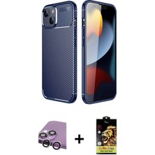 Cepte Toptan iPhone 14 Eksen Form Prime - Siyah Buffer Cam Ekran Koruyucu + Gümüş Raze Metal Kamera Lens