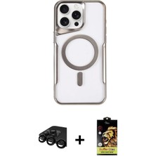 Cepte Toptan iPhone 15 Pro Yadigar Klasik Özel Seri - Siyah Buffer Cam Ekran Koruyucu + Siyah Raze Metal Kamera Lens