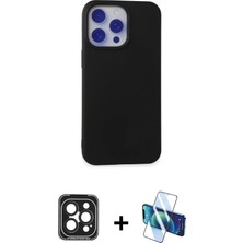 Cepte Toptan iPhone 15 Pro Max Ahenk Serisi - Siyah 3D Antistatik Seramik Nano Ekran Koruyucu + Siyah Pvd Metal Kamera Lens