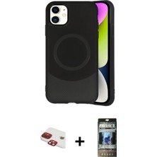 Cepte Toptan iPhone 11 Ufuk Serisi - Siyah 34D Hayalet Izgaralı Cam + Kırmızı Pers Alüminyum Kamera Lens