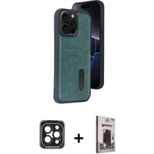 Cepte Toptan iPhone 15 Pro Max Yörünge Işık Serisi - Siyah Bilvis Hayalet Cam Ekran Koruyucu + Siyah Pvd Metal Kamera Lens