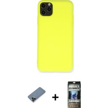Cepte Toptan iPhone 11 Pro Max Ahenk Serisi - Siyah 34D Hayalet Izgaralı Cam + Siyah Metal Kamera Lens Koruma Cam