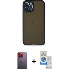 Cepte Toptan iPhone 12 Pro Max Ahenk Çizgi Serisi - Şeffaf Royal Nano Ekran Koruyucu + Turuncu Neon Fosforlu Kamera Lens