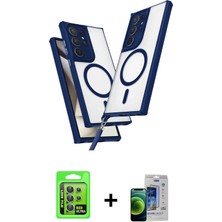 Cepte Toptan Galaxy S23 Ultra Atlas Doku Koleksiyonu - Siyah Durable Full Glue Curved Cam + Yeşil Raze Metal Kamera Lens