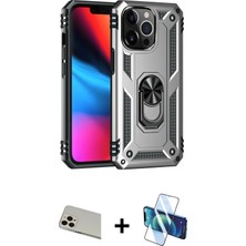 Cepte Toptan iPhone 13 Pro Max Ahenk Klasik Koleksiyonu - Siyah 3D Antistatik Cam Ekran Koruyucu + Rose Gold Rainbow Kamera Lens Koruma Cam