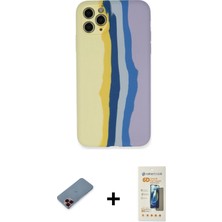 Cepte Toptan iPhone 11 Pro Yadigar Çizgi - Siyah 6d Mat Seramik Hayalet Nano Ekran Koruyucu + Kırmızı Metal Kamera Lens Koruma Cam