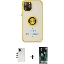 Cepte Toptan iPhone 12 Pro Yörünge Çizgi - Siyah 360 Mat Full Body Arka Koruyucu + Gökkuşağı Shine Kamera Lens