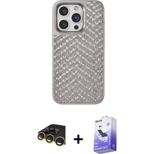 Cepte Toptan iPhone 14 Pro Max Vadi Özel Seri - Siyah Bilvis 5in1 5d Magic Hayalet Cam Ekran Koruyucu + Gold Raze Metal Kamera Lens