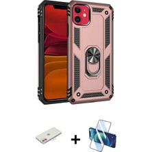 Cepte Toptan iPhone 11 Ahenk Klasik Koleksiyonu - Siyah 3D Antistatik Cam Ekran Koruyucu + Pembe Renkli Kamera Lens Koruma Cam