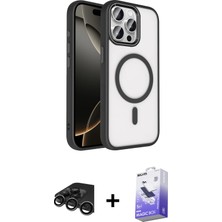 Cepte Toptan iPhone 15 Pro Max Kıvılcım Prime - Siyah Bilvis 5in1 5d Magic Hayalet Cam Ekran Koruyucu + Titanyum Gri Raze Metal Kamera Lens