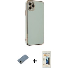 Cepte Toptan iPhone 11 Pro Max Yankı Serisi - Siyah 6d Mat Seramik Hayalet Nano Ekran Koruyucu + Açık Yeşil Metal Kamera Lens Koruma Cam