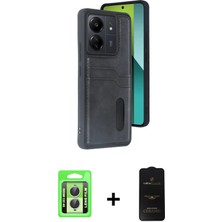 Cepte Toptan Redmi 13C Yörünge Işık Serisi - Siyah 6d Antistatik Mat Seramik Hayalet Nano Ekran Koruyucu + Gümüş Raze Metal Kamera Lens