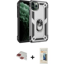 Cepte Toptan iPhone 11 Pro Max Ahenk Klasik Koleksiyonu - Siyah 6d Mat Seramik Hayalet Nano Ekran Koruyucu + Kırmızı Pers Alüminyum Kamera Lens