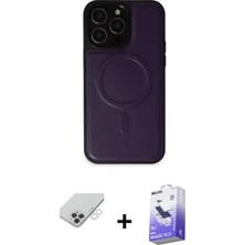 Cepte Toptan iPhone 14 Pro Max Zirve Işık Serisi - Siyah Bilvis 5in1 5d Magic Hayalet Cam Ekran Koruyucu + Gümüş Band Metal Kamera Lens