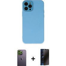 Cepte Toptan iPhone 12 Pro Max Çekirdek Modern Serisi - Siyah 3D Antistatik Hayalet Cam Ekran Koruyucu + Yeşil Neon Fosforlu Kamera Lens