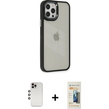 Cepte Toptan iPhone 12 Pro Max Eksen Doku Prime - Siyah 6d Mat Seramik Hayalet Nano Ekran Koruyucu + Gökkuşağı Shine Kamera Lens