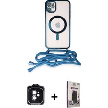 Cepte Toptan iPhone 11 Eksen Özel Seri - Siyah Bilvis Hayalet Cam Ekran Koruyucu + Mavi Pvd Metal Kamera Lens