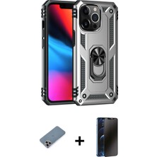 Cepte Toptan iPhone 13 Pro Max Ahenk Klasik Koleksiyonu - Siyah 3D Antistatik Hayalet Cam Ekran Koruyucu + Mor Metal Kamera Lens Koruma Cam
