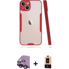 Cepte Toptan iPhone 14 Plus Atlas Asil Serisi - Şeffaf Maxco Cam Ekran Koruyucu + Siyah Raze Metal Kamera Lens