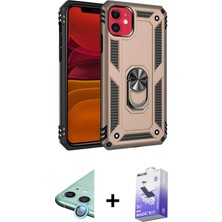 Cepte Toptan iPhone 11 Ahenk Klasik Koleksiyonu - Siyah Bilvis 5in1 5d Magic Hayalet Cam Ekran Koruyucu + Mavi Raze Metal Kamera Lens