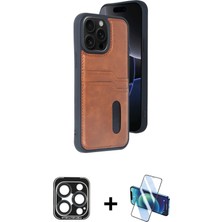 Cepte Toptan iPhone 15 Pro Max Yörünge Işık Serisi - Siyah 3D Antistatik Seramik Nano Ekran Koruyucu + Lacivert Pvd Metal Kamera Lens