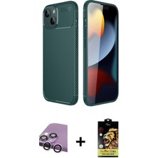Cepte Toptan iPhone 14 Eksen Form Prime - Siyah Buffer Cam Ekran Koruyucu + Gümüş Raze Metal Kamera Lens