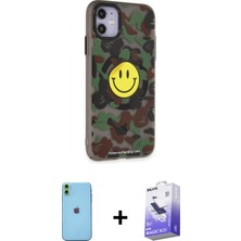 Cepte Toptan iPhone 11 Nova Doku Koleksiyonu - Siyah Bilvis 5in1 5d Magic Hayalet Cam Ekran Koruyucu + Yeşil Neon Fosforlu Kamera Lens