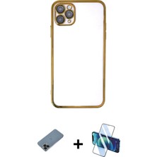 Cepte Toptan iPhone 11 Pro Max Vadi Minimal - Siyah 3D Antistatik Seramik Nano Ekran Koruyucu + Siyah Shine Kamera Lens Koruma Cam