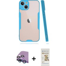 Cepte Toptan iPhone 14 Plus Atlas Asil Serisi - Siyah Mat Seramik Nano Ekran Koruyucu + Mavi Raze Metal Kamera Lens