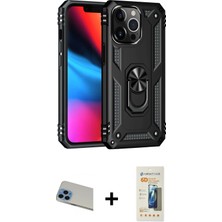 Cepte Toptan iPhone 13 Pro Max Ahenk Klasik Koleksiyonu - Siyah 6d Mat Seramik Hayalet Nano Ekran Koruyucu + Mavi Rainbow Kamera Lens Koruma Cam