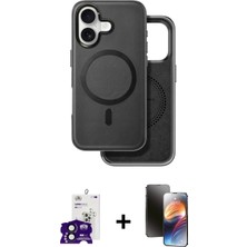 Cepte Toptan iPhone 16 Pusula Işık Koleksiyonu - Siyah 3D Antistatik Mat Seramik Nano Ekran Koruyucu + Siyah Bilvis Titan Kamera Lens