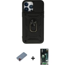 Cepte Toptan iPhone 13 Pro Max Ahenk Klasik - Şeffaf 360 Full Body Arka Koruyucu + Kırmızı Metal Kamera Lens Koruma Cam