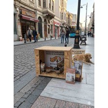​40X40X50 cm Dış Mekan Ahşap Mama Istasyonu - Kedi ve Köpek Için Korumalı Beslenme Ünitesi