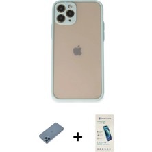 Cepte Toptan iPhone 11 Pro Ahenk Çizgi Serisi - Şeffaf Pasifik Cam Ekran Koruyucu + Mavi Shine Kamera Lens Koruma Cam