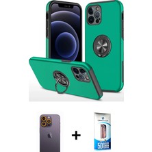 Cepte Toptan iPhone 12 Pro Max Odak Form Prime - Siyah 5d Eko Cam Ekran Koruyucu + Sarı Neon Fosforlu Kamera Lens